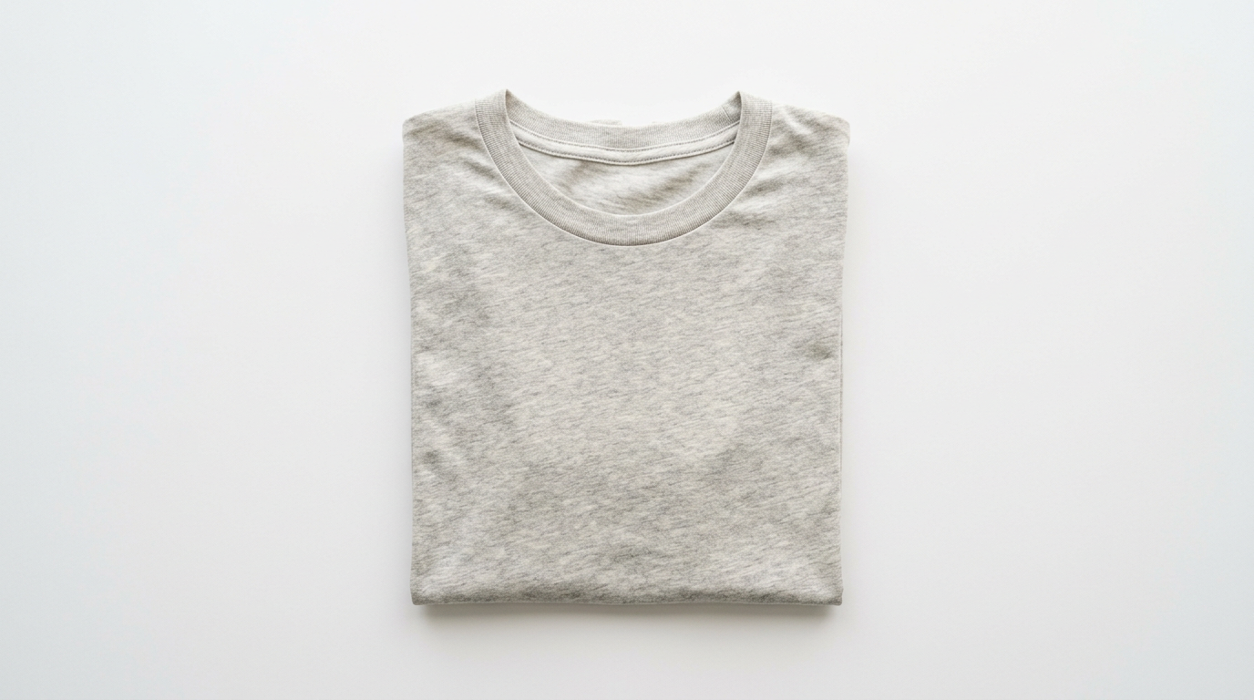 Folded blended cotton fabric t-shirt on white background