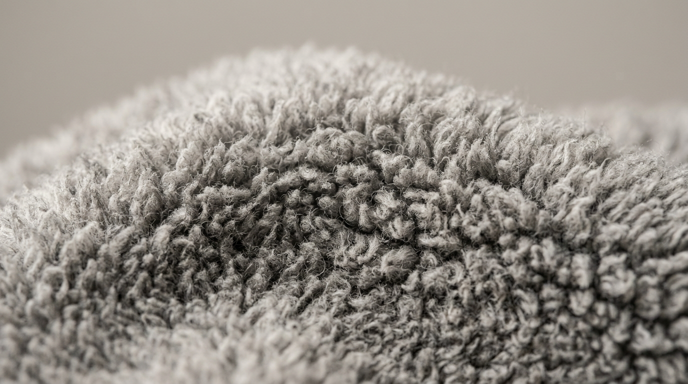 Close-up of soft grey premium fleece fabric pile texture