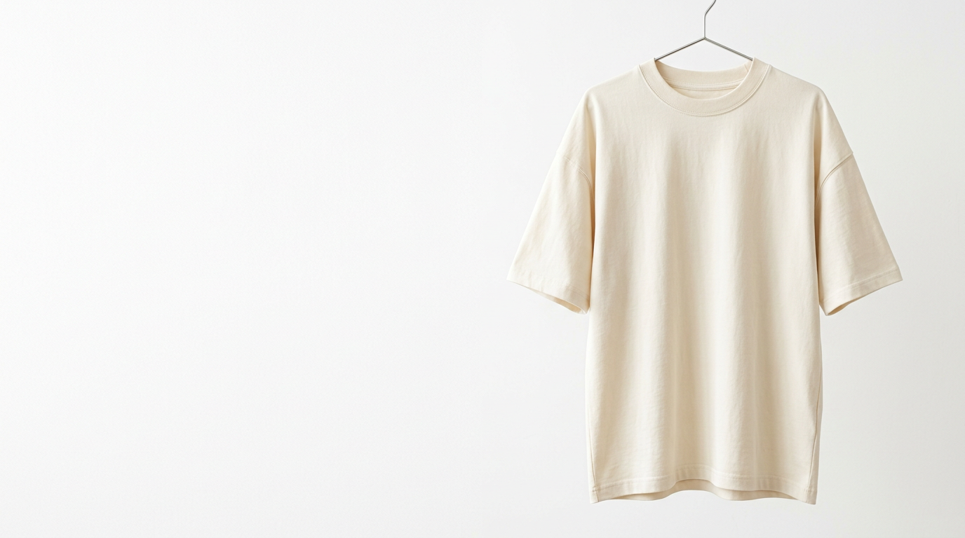 Premium blank cream t-shirt hanging — DRIOV wholesale blank apparel