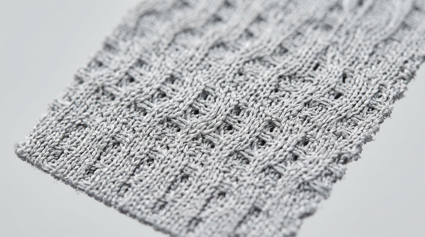 Close-up of technical moisture-wicking performance fabric knit weave structure