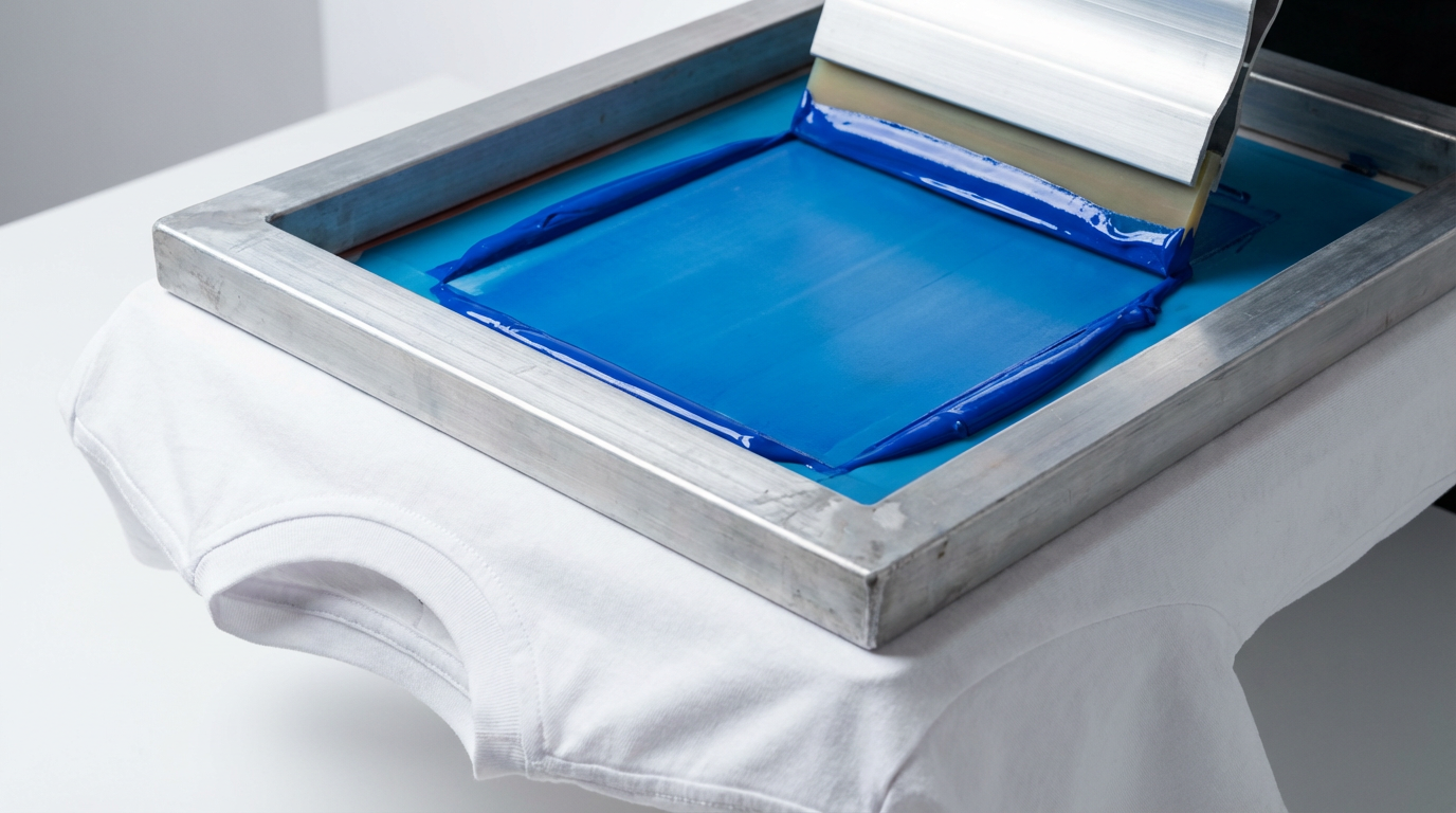 Professional screen printing on premium white cotton t-shirt for wholesale brands