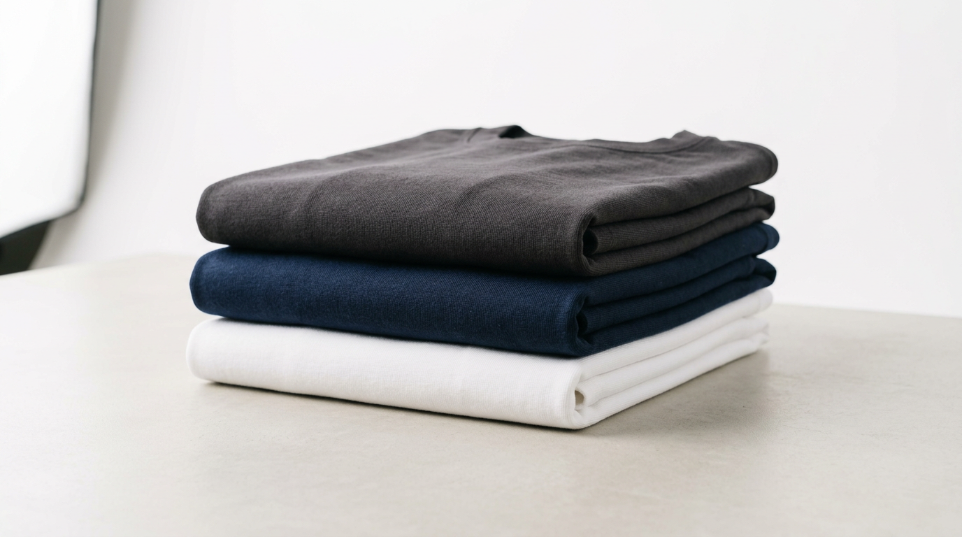 Premium folded menswear garments — DRIOV quality and durability standards